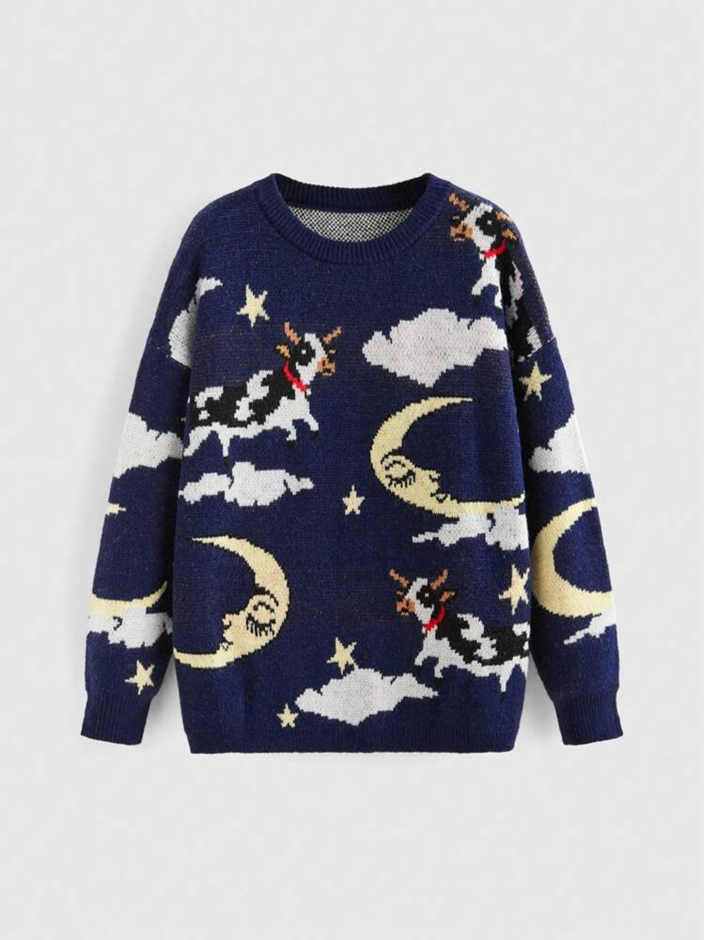 Romwe OversizedNight Sky Cow Print Sweater - Navy Large